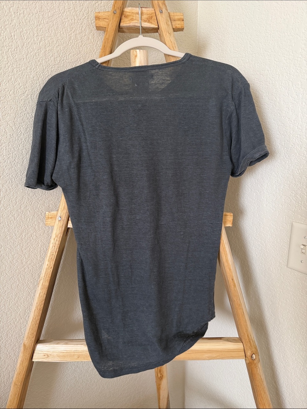 Isabel Marant Etoile Koldi Logo Charcoal Grey & Black Short Sleeve Linen Tee - Picture 6 of 7